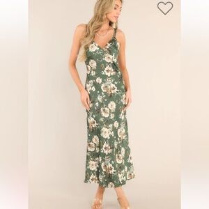 Red Dress Hunter Green Floral Midi Dress